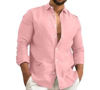 Camicia in canapa di cotone da uomo in tinta unita camicia a maniche lunghe estiva casual da uomo comoda e morbida camicia per le vacanze con tasca con bottoni Top traspirante Top leggero per le