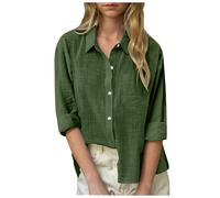 Camicia in cotone fiammato per ragazze, camicetta vintage dalla vestibilità comoda, top casual traspirante, tinta unita con texture fiammata naturale per bambini, AG., 150 cm