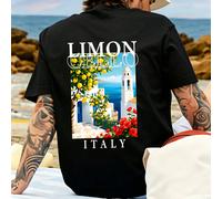 Camicia in cotone puro con stampa di limone, modello maschile, maniche corte e taglio ampio, stile mediterraneo per vacanze, con un tocco urbano adatto a viaggi, vacanze e quotidiano. Un regalo ideale