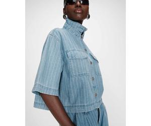Camicia in denim a maniche corte a righe VITA Blu 0(XS) A righe