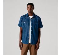 Camicia in denim a maniche corte Western Blu S Tinta unita