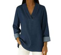 Camicia in denim da donna con scollo a V manica a 3/4 top sciolto da donna vintage leggera boho estate primavera vacanze camicetta casual viaggi allentato moda comoda da indossare tutti i giorni
