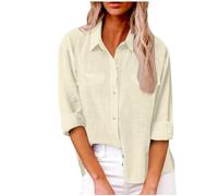 Camicia in flanella da donna 2024 Camicie regolari da donna Top da donna Camicie button down da donna 2024 Autunno Camicie casual a maniche lunghe scollo a V in cotone e lino Camicie da donna per