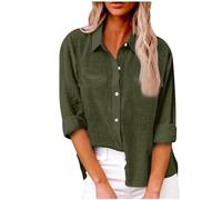 Camicia in flanella da donna 2024 Camicie regolari da donna Top da donna Camicie button down da donna 2024 Camicie casual autunnali a manica lunga a V in cotone e lino Camicie da donna per uscire con