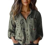 Camicia in flanella da donna 2025 Natale a maniche lunghe camicia in cotone da donna stampata camicie button down alla moda top casual blusa a maniche lunghe magliette colorate da donna, Verde, L