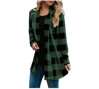 Camicia in flanella da donna autunno 2025 leggera a maniche lunghe comodo cardigan scozzese aperto davanti camicetta casual da lavoro, Verde, 5XL