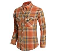 Camicia in flanella da uomo a maniche lunghe, a quadri, con tasche sul petto, vestibilità normale, da lavoro, a maniche lunghe, da lavoro, casual, per il tempo libero, O Orange, XL