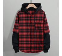 Camicia in flanella da uomo, felpa con cappuccio a maniche bicolore - classico quadro rosso a maniche lunghe - regalo perfetto per Natale e Capodanno per il fidanzato, il marito, il figlio L,M,S,XLqua