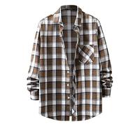 Camicia in flanella da uomo in cotone a quadri, per l'inverno, protezione dal freddo, a maniche lunghe, a plaid, per il tempo libero, vestibilità normale, per l'autunno e l'inverno, d marrone., S