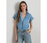 Camicia in lino a maniche corte, BROONO Blu XS Tinta unita