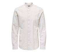 Camicia in Lino a Maniche Lunghe a Righe Uomo ONLY&SONS Slim Fit Top, Colore:Beige, Taglia:L