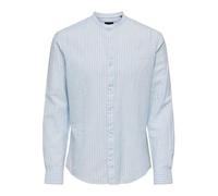 Camicia in Lino a Maniche Lunghe a Righe Uomo ONLY&SONS Slim Fit Top, Colore:Blu-3, Taglia:L