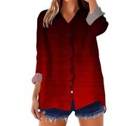 Camicia in lino alla moda da donna casual top button down camicie da donna con scollo a V increspato a maniche lunghe top casual con stampa patchwork camicette per interni ed esterni o vita quotidiana
