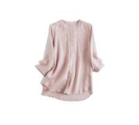 Camicia in Lino da Donna Camicia da Donna in Puro Lino, Manica Morbida, Lucida, Semplice e Artistica, con Colletto rialzato, Protezione Solare a Tre Quarti per Daily(Color02)