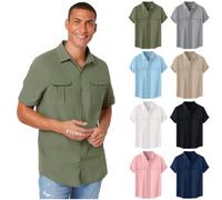 Camicia in lino da uomo a maniche corte, camicia casual in cotone e lino, camicia estiva, camicia hawaiana, da uomo, leggera, con bottoni, con tasche, taglie grandi, tinta unita, da spiaggia