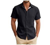 Camicia in lino da uomo, a maniche corte, ideale per l'esecuzione e la palestra, manica corta, camicia in lino da uomo, camicie estive da spiaggia classiche, camicie da uomo, maniche corte, A-le nero