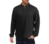 Camicia in lino da uomo a maniche lunghe, colletto alto, vestibilità normale, camicia hawaiana, da uomo, leggera, traspirante, per l'estate e la spiaggia, in lino, a maniche lunghe, senza pieghe, da