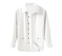 Camicia in lino da uomo a maniche lunghe, con bottoni, vestibilità comoda, traspirante, senza stiratura, per il tempo libero, giapponese, semplice e a maniche lunghe, bianco, L