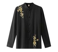 Camicia in lino da uomo a maniche lunghe cotone Tangzhuang tradizionale vestibilità regolare Button Down arti marziali Kung Fu Tai Chi uniforme stile cinese con ricami colletto alto costume