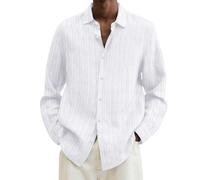 Camicia in lino, da uomo, a maniche lunghe, vestibilità normale, da spiaggia, in cotone, lino, per il tempo libero, da spiaggia, casual, da spiaggia, bianco, 3XL