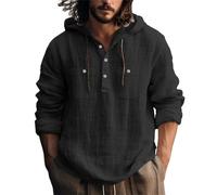Camicia in Lino da Uomo Estiva Comode Felpe con Cappuccio Elegante Leggera Vacanze Magliette con Bottoni Tinta Unita Maniche Lunghe Camicia con Coulisse Traspirante Taglie Forti Henley Shirts