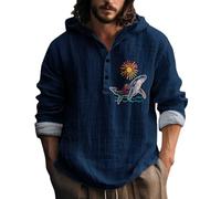 Camicia in lino da uomo in cotone e lino, con cappuccio, sottile, con bottoni, a maniche lunghe, estiva, comoda, per il tempo libero, l, 5XL