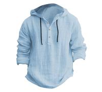 Camicia in lino di cotone tinta unita Camicia da uomo Casual Moda con cappuccio Manica lunga Casual Moda Camicia estiva Spiaggia Camicie Collari Camicie leggere con cappuccio con coulisse Felpe con