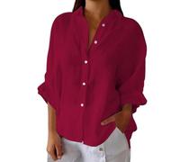 Camicia in Lino Donna Estate Casual Camicetta Cotone e Lino per Donne Ampia Top Scollo a V Pulsante Manica Lunga Alto Tinta unita Sciolto Traspirante T-Shirts Grande Taglia Casual Tunica 2026, 04hot