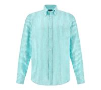 Camicia in lino Soffio con motivo a righe, Uomo, ACQUA MARINA RIGHE BIANCHE, Taglia: 043