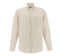 Camicia in lino Soffio con motivo a righe, Uomo, BIANCO RIGHE BEIGE, Taglia: 041