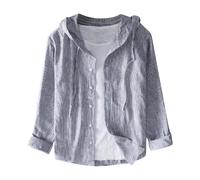 Camicia in Lino Tinta Unita a Maniche Lunghe con Cappuccio e Protezione Solare alla Moda per la Primavera e L'Estate dei Nuovi Uomini#G