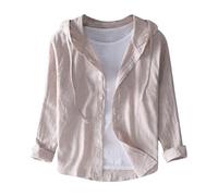 Camicia in Lino Tinta Unita a Maniche Lunghe con Cappuccio e Protezione Solare alla Moda per la Primavera e L'Estate dei Nuovi Uomini#G