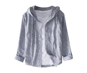 Camicia in Lino Tinta Unita a Maniche Lunghe con Cappuccio e Protezione Solare alla Moda per la Primavera e L'Estate dei Nuovi Uomini#G