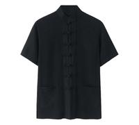Camicia in Lino Uomo Arte Marziale Cinese - Uniforme Tradizionale Abbigliamento da Combattimento per Kung Fu Tai Chi Wushu Uomo Donna Costume Stile Tang Manica Lunga - Cotone, Y nero., L