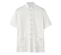 Camicia in Lino Uomo Arte Marziale Cinese - Uniforme Tradizionale Abbigliamento da Combattimento per Kung Fu Tai Chi Wushu Uomo Donna Costume Stile Tang Manica Lunga - Cotone, Y bianco., 4XL