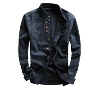 Camicia in Lino Uomo Risvolto Elegante Henley Shirts Estiva Leggera Comode Camicia da Spiaggia Coreana Traspirante T-Shirt da Uomo con Tasca Taglie Forti Maniche Lunghe Hawaii in Maglietta