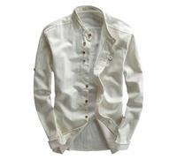 Camicia in Lino Uomo Risvolto Elegante Henley Shirts Estiva Leggera Comode Camicia da Spiaggia Coreana Traspirante T-Shirt da Uomo con Tasca Taglie Forti Maniche Lunghe Hawaii in Maglietta