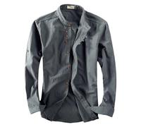 Camicia in Lino Uomo Risvolto Elegante Henley Shirts Estiva Leggera Comode Camicia da Spiaggia Coreana Traspirante T-Shirt da Uomo con Tasca Taglie Forti Maniche Lunghe Hawaii in Maglietta