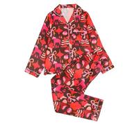 Camicia in raso 2026 con maniche lunghe con bottoni. Comodo abbigliamento da notte per piacevoli notti le vacanze. Materiale morbido, abito in due pezzi, elegante homewear., Colore: rosso, XL