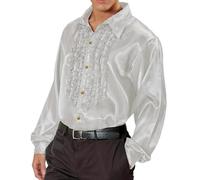 Camicia in raso, a balze, da uomo, motivo: Hippie anni ‘80, costume retrò