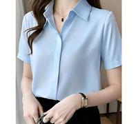 Camicia in seta a maniche corte con dettagli di design, blusa in stile satin chic di Hong Kong L,M,S,XL,XS,XXLColore unicoPoliestere