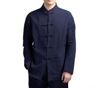 Camicia in stile cinese Tai Chi Kung Fu Top Tang Suit da uomo a maniche lunghe con drago ricamato giacca cappotto capispalla stile asiatico tunica arti marziali abbigliamento vintage cinese top (L blu