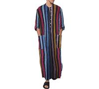 Camicia in Stile Nazionale da Uomo Musulmano a Maniche Lunghe con Stampa araba a Righe da Uomo del Medio Oriente
