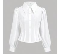 Camicia in tessuto a maniche lunghe con colletto, di colore tinta unita, casual, per ragazze pre-adolescenti per il ritorno a scuola 8Y,9Y,10Y,11Y,12YA striscePoliestere