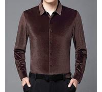 Camicia In Velluto Dorato Da Uomo - Camicia Termica Autunno Inverno Da Uomo Camicia In Velluto Marrone A Maniche Lunghe Retro Risvolto Monopetto Slim Fit Uomo Casual Business Capodanno Regalo Di Na