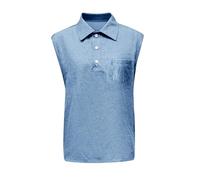 Camicia Jeans senza maniche da uomo - Camicia da uomo con colletto imbottito Camicia in cotone svanito Camicetta con tasca sul petto Camicia Retro Vintage Casual Top Sportivi Traspirante Top Comfort