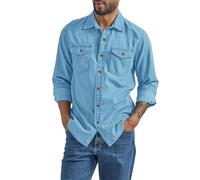 Camicia Jeans Uomo Maniche Lunghe - Camicie Uomo Con 2 Tasche a Patta Vestibilità Regular Giacca Camicia Denim Button-Down Camicia Maniche Lunghe Camicia Jeans a Maniche Lunghe Stile Cowboy Colletto