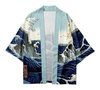 Camicia Kimono Estiva Stile Onda Lsland Camicia a Maniche Lunghe da Uomo Cappotto Kimono Giapponese Cardigan Giacca Yukata Haori