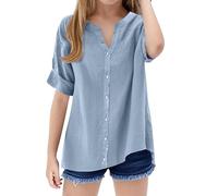 Camicia larga da ragazza, colletto alto, tinta unita, con chiusura magnetica, Azzurro, 11-12 Jahre