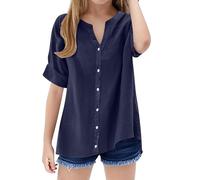 Camicia larga da ragazza, colletto alto, tinta unita, con chiusura magnetica, Blu marino, 14-15 Jahre